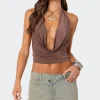 Deep Cowl Neck Open Back Top
