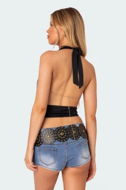 Deep Cowl Neck Open Back Top