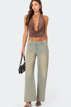 Deep Cowl Neck Open Back Top