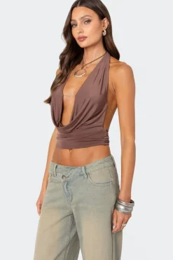 Deep Cowl Neck Open Back Top