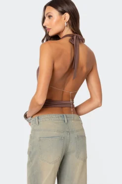 Deep Cowl Neck Open Back Top