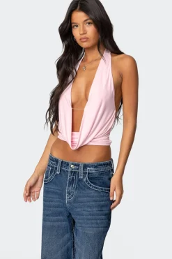 Deep Cowl Neck Open Back Top
