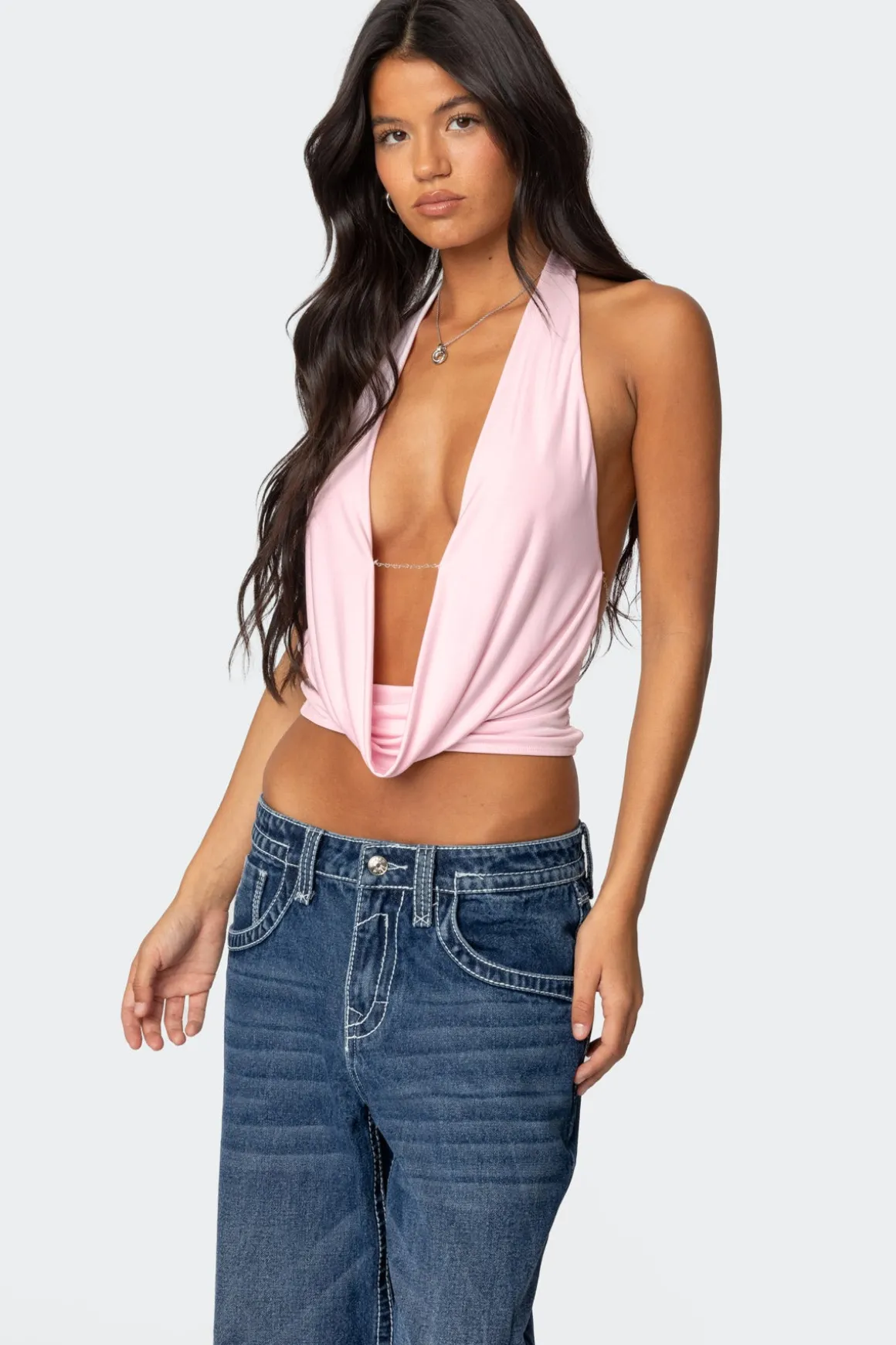 Deep Cowl Neck Open Back Top
