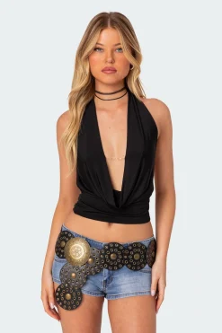 Deep Cowl Neck Open Back Top