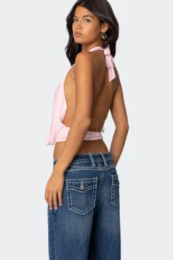 Deep Cowl Neck Open Back Top