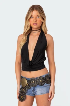 Deep Cowl Neck Open Back Top