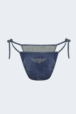 Deia Denim Back Rhinestone String Bikini Bottom