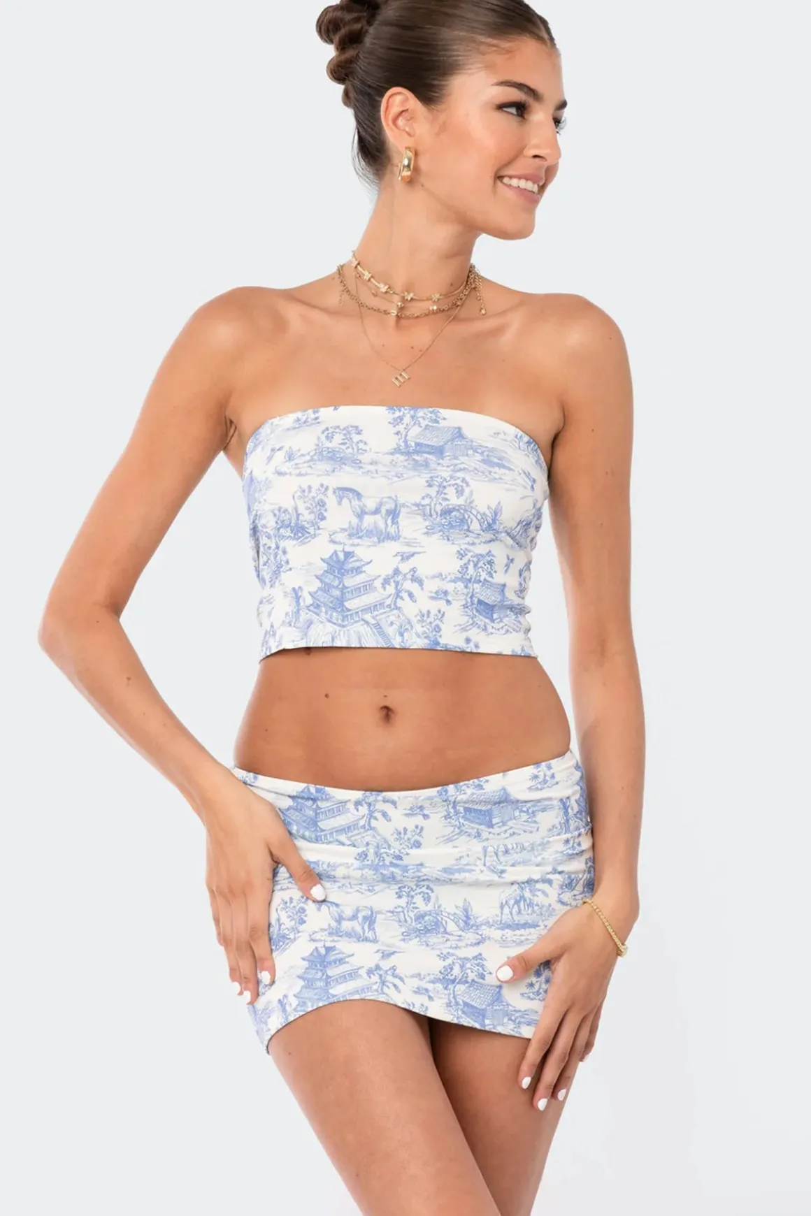 Delft Print Strapless Top