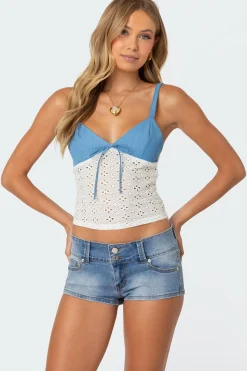 Denim & Eyelet Tank Top