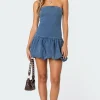 Denim Bubble Skirt Mini Dress