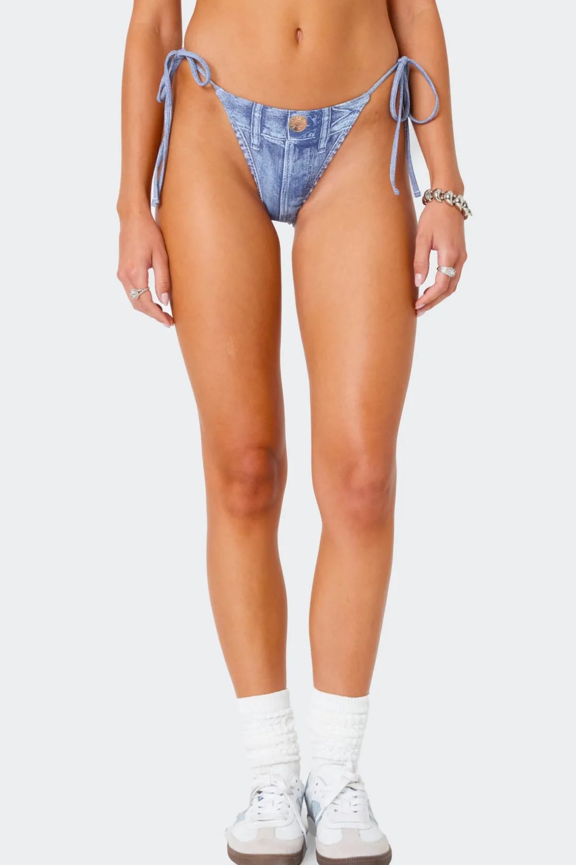 Denim Printed String Bikini Bottom