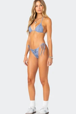 Denim Printed String Bikini Bottom