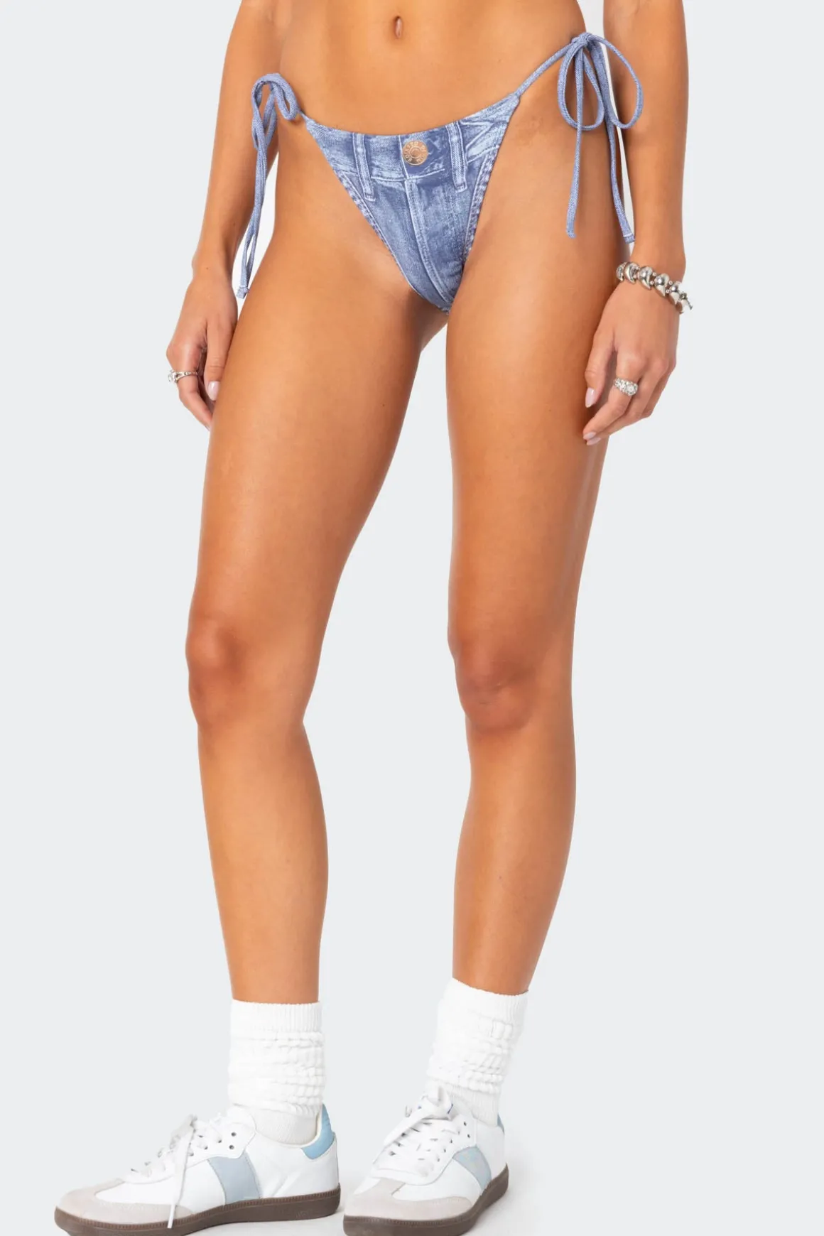 Denim Printed String Bikini Bottom