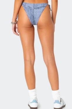 Denim Printed String Bikini Bottom