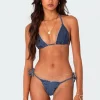 Didi Distressed Denim Triangle Bikini Top