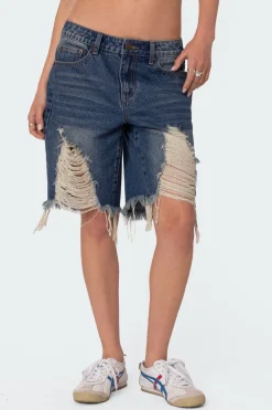 Distressed Denim Bermuda Shorts