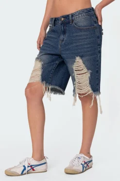 Distressed Denim Bermuda Shorts
