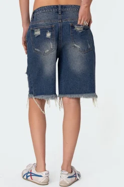 Distressed Denim Bermuda Shorts