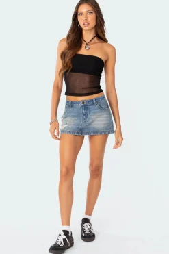 Distressed Denim Mini Skirt
