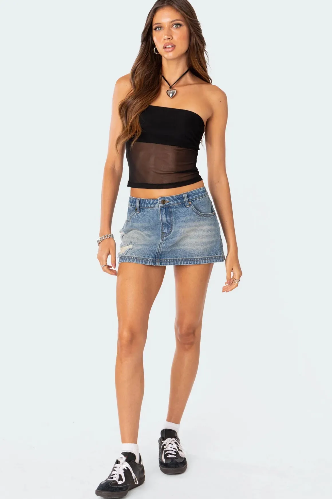 Distressed Denim Mini Skirt