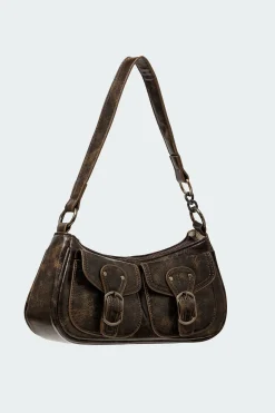 Distressed Faux Leather Buckle Bag