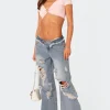 Distressed Fold Over Boyfriend Jeans