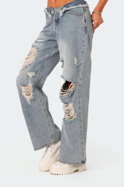 Distressed Fold Over Boyfriend Jeans