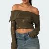 Distressed Fold Over Sweater