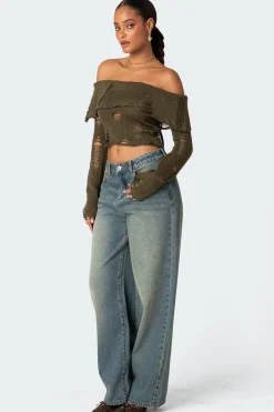 Distressed Fold Over Sweater