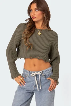 Distressed Hem Oversized Cropped Sweater