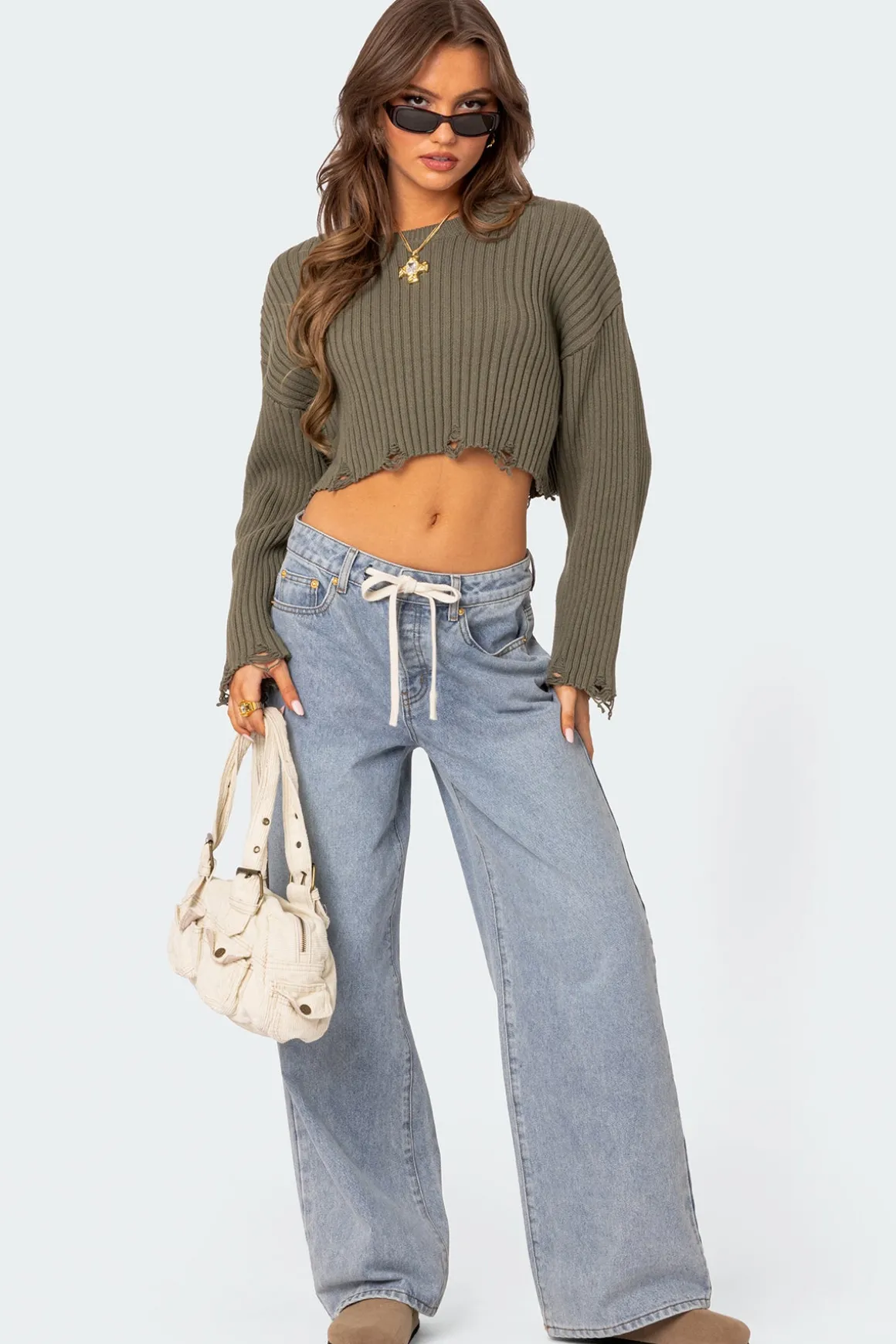 Distressed Hem Oversized Cropped Sweater