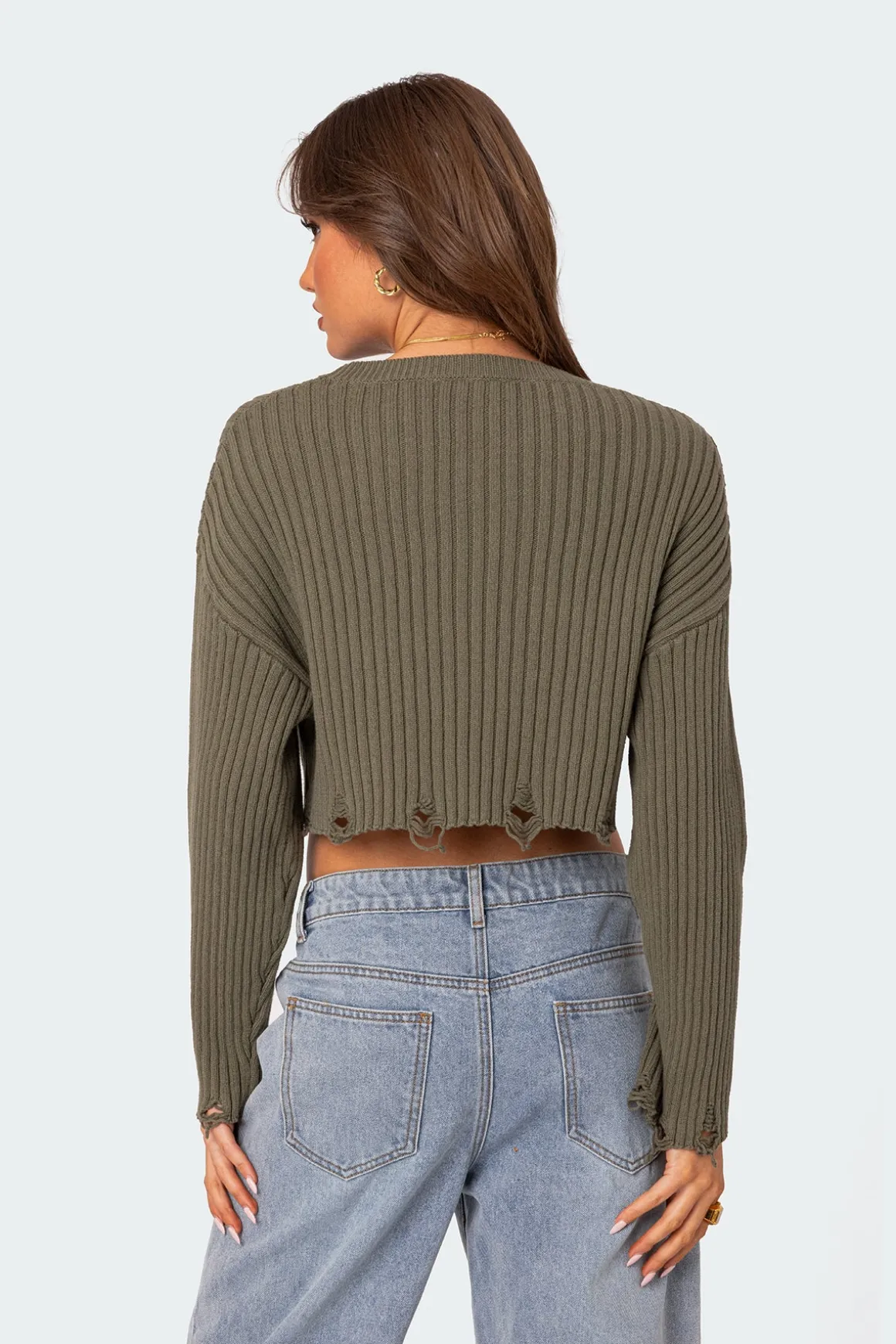 Distressed Hem Oversized Cropped Sweater