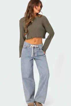 Distressed Hem Oversized Cropped Sweater