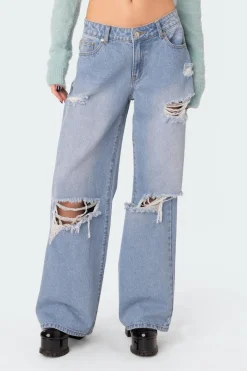Distressed Low Rise Boyfriend Jeans
