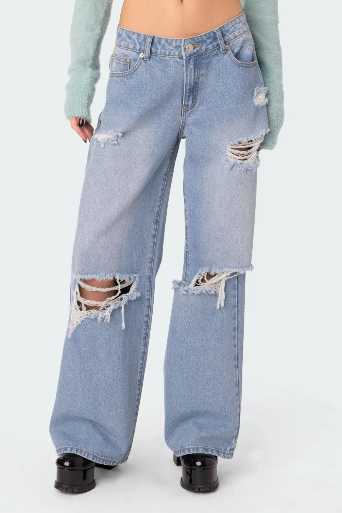 Distressed Low Rise Boyfriend Jeans