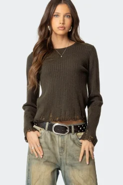 Distressed Ribbed Knit Sweater
