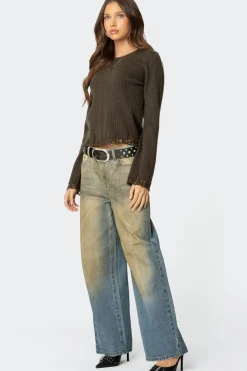 Distressed Ribbed Knit Sweater