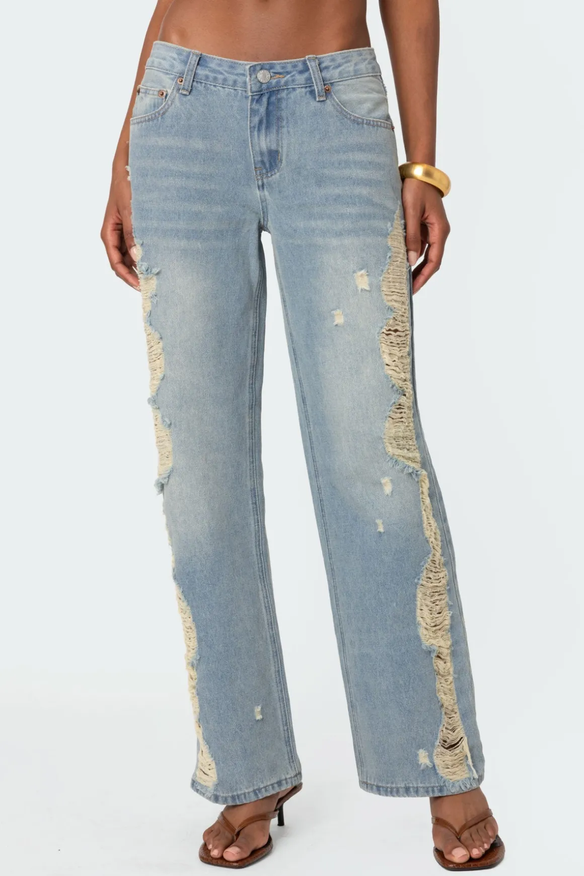Distressed Sides Washed Jeans