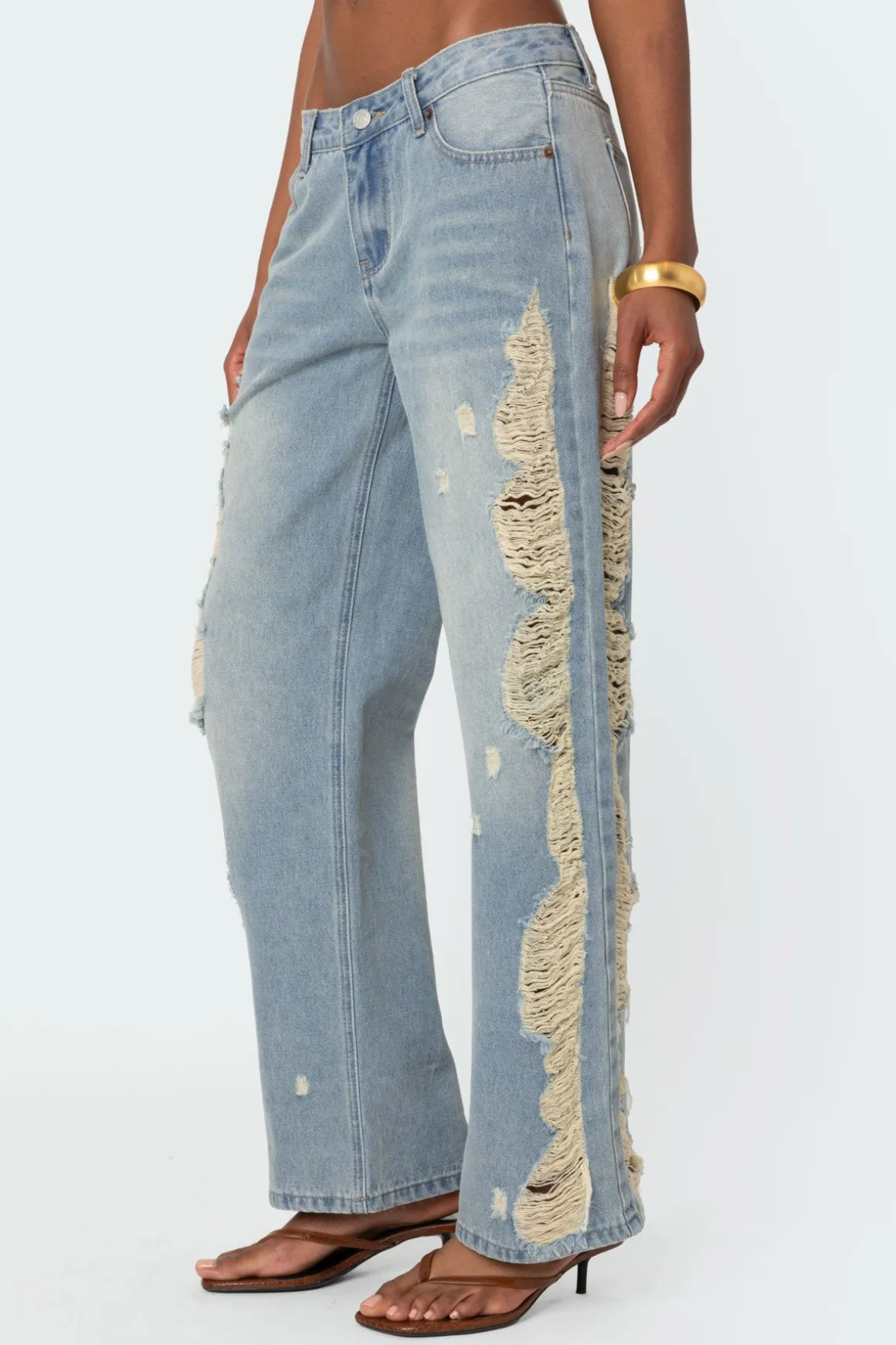 Distressed Sides Washed Jeans
