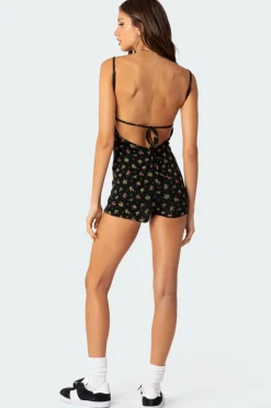 Ditsy Open Back Tie Romper