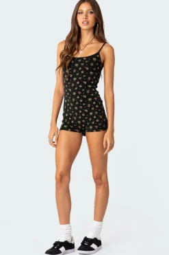 Ditsy Open Back Tie Romper