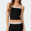 Domino Contrast Lace Trim Tank Top