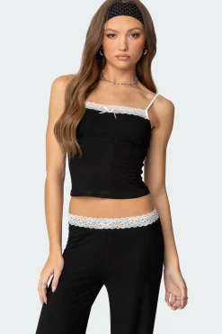 Domino Contrast Lace Trim Tank Top