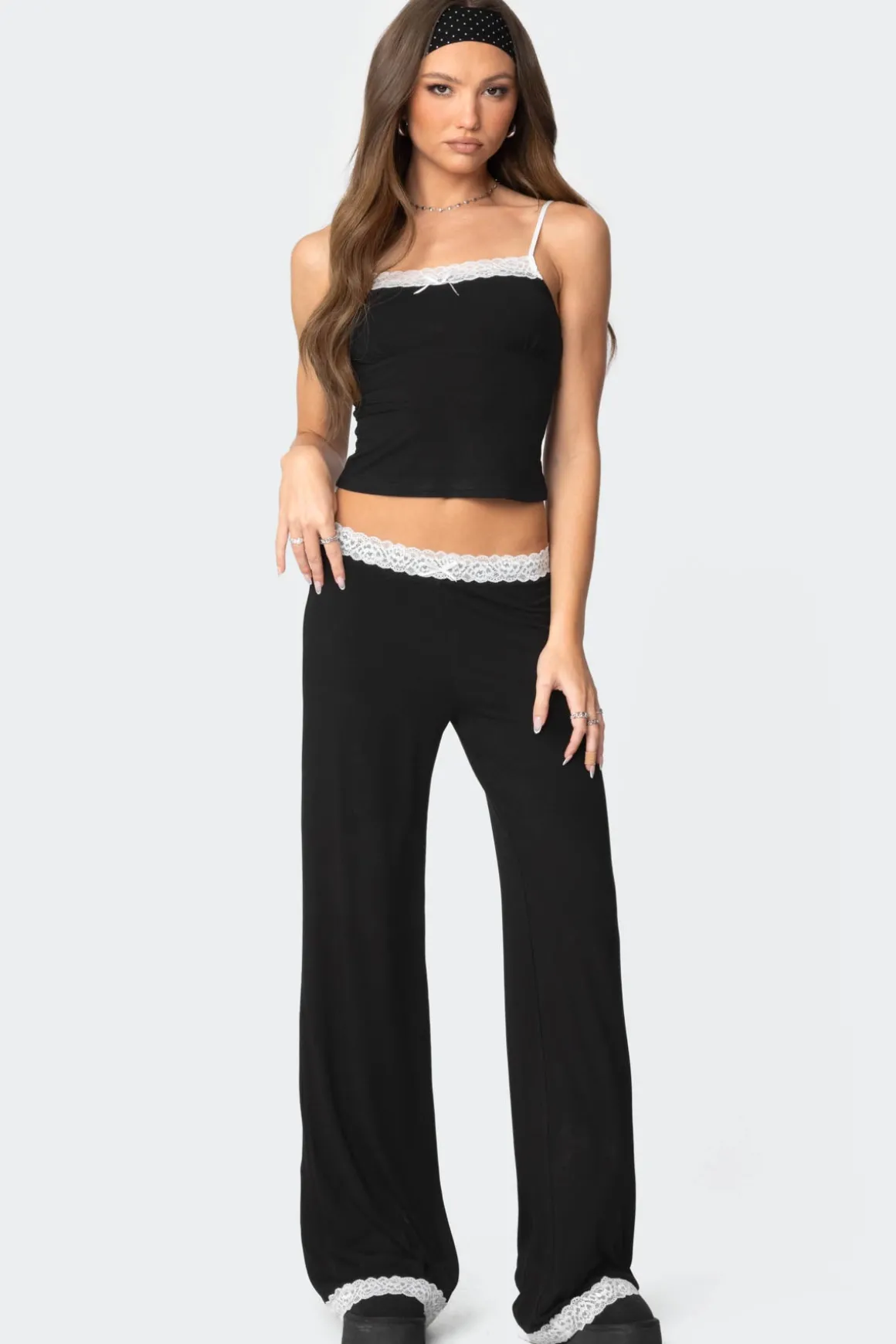 Domino Contrast Lace Trim Pants