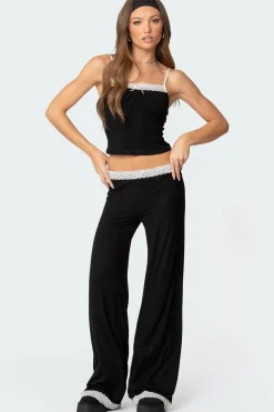 Domino Contrast Lace Trim Tank Top