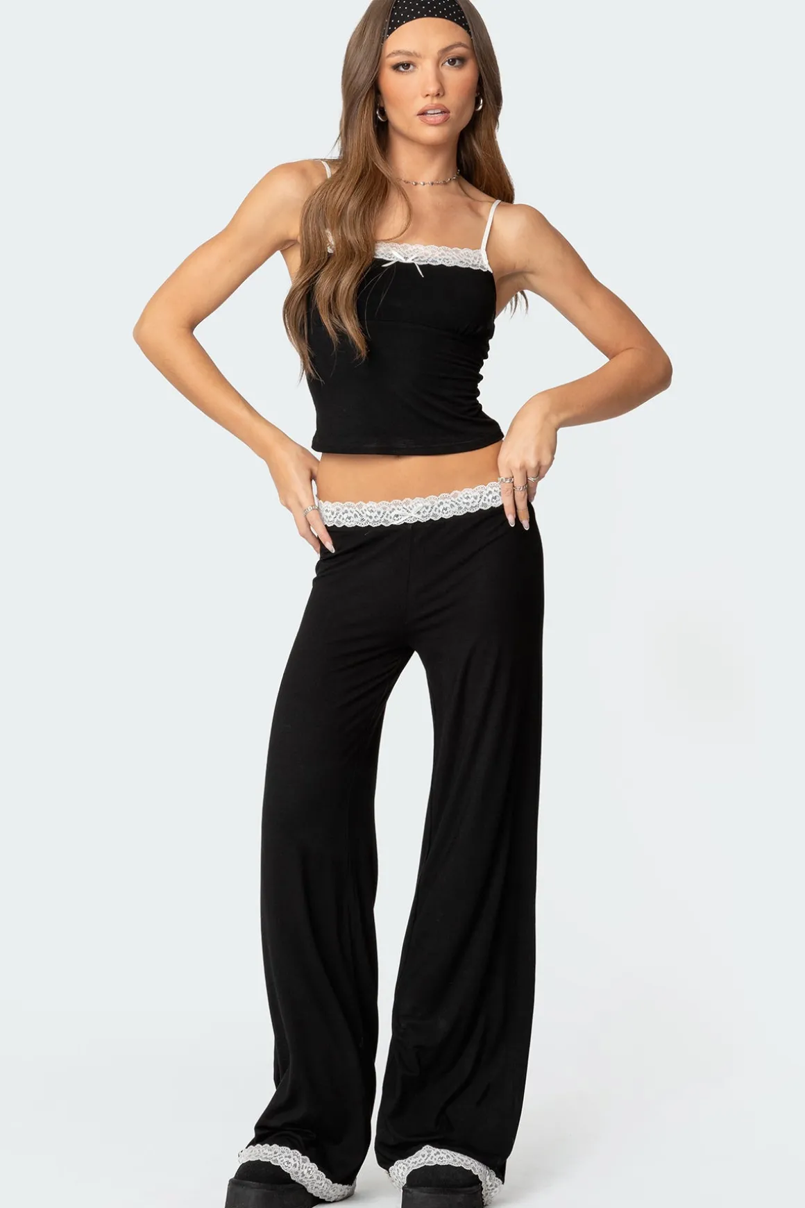 Domino Contrast Lace Trim Tank Top