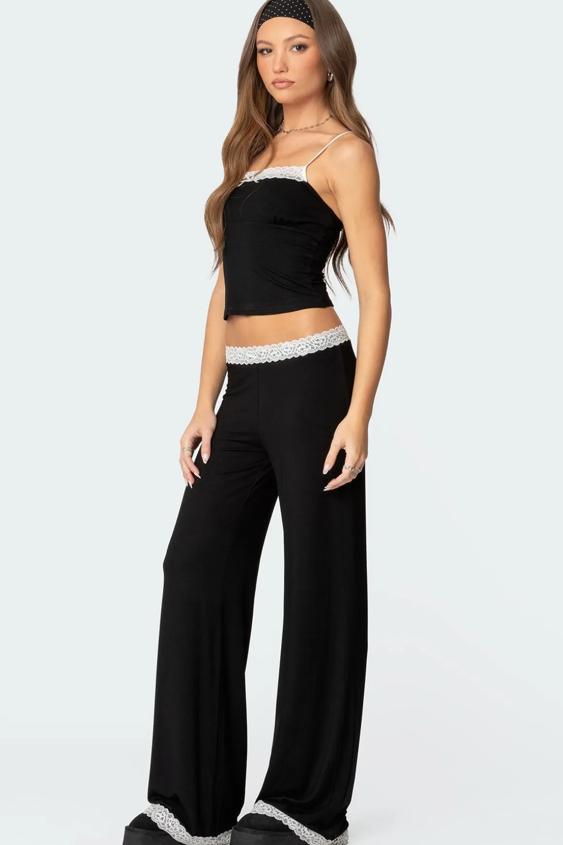 Domino Contrast Lace Trim Tank Top