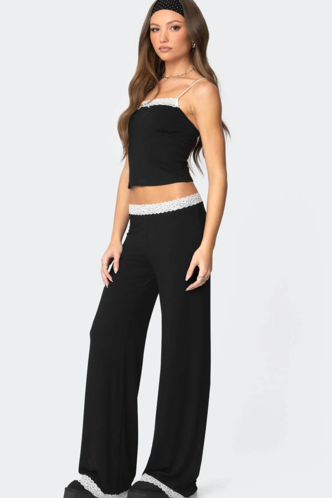 Domino Contrast Lace Trim Pants
