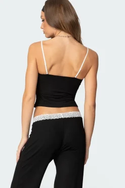 Domino Contrast Lace Trim Tank Top