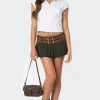 Double Belt Pleated Denim Micro Skort